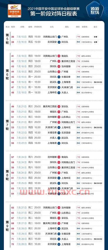 中超联赛赛程时间安排表最新版