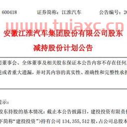 江淮汽车股东减持进展（江淮汽车十大股东减持） 第1张